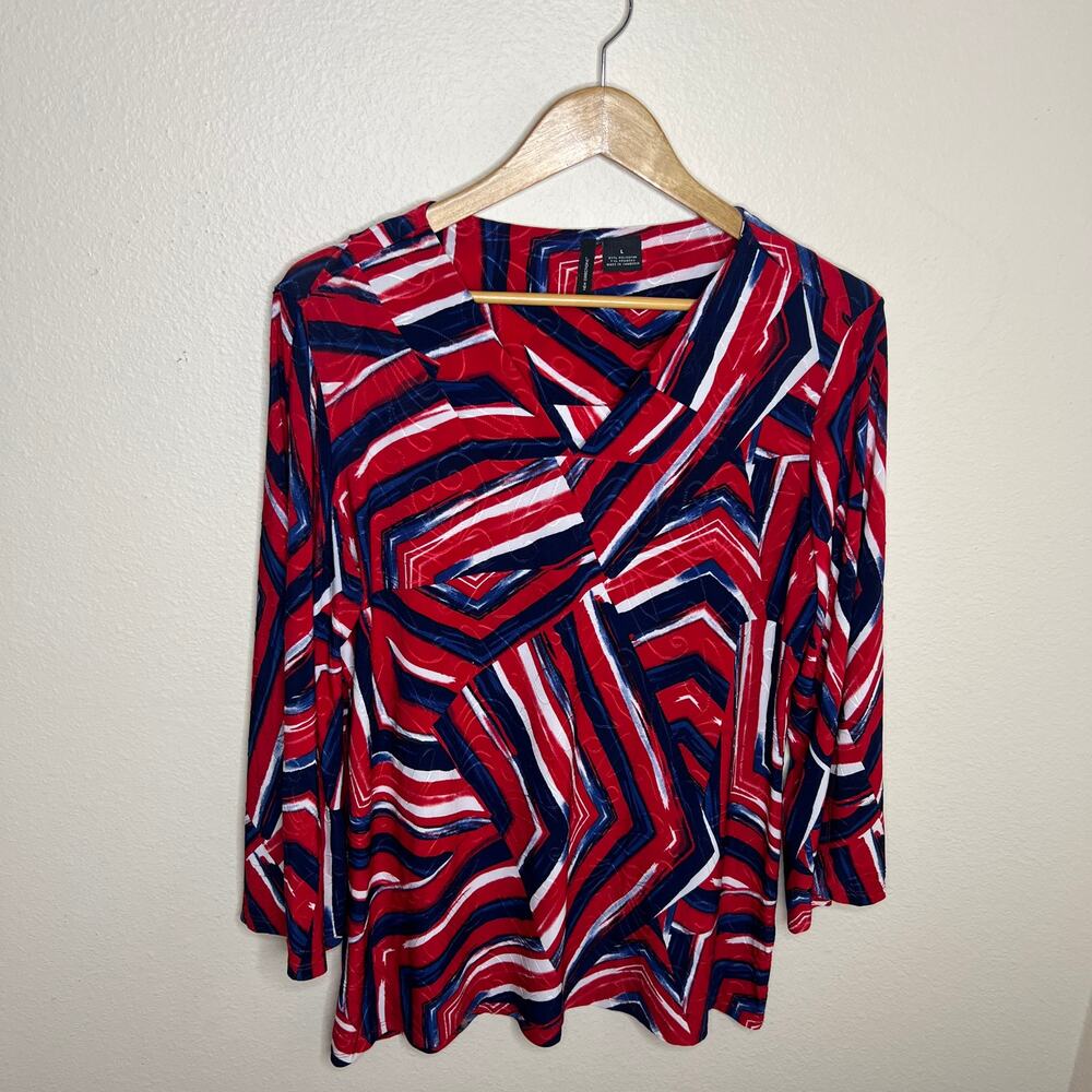 New Directions Red Blue White Pattern Tunic Large
